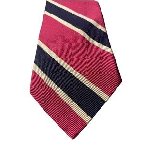 Breuer Men’s Necktie REPP  100% Silk Striped Tie Pink Navy Handmade Italy